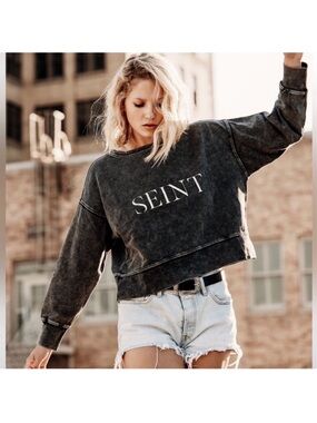 SEINT Women's Charcoal Washed Crewneck Sweatshirt